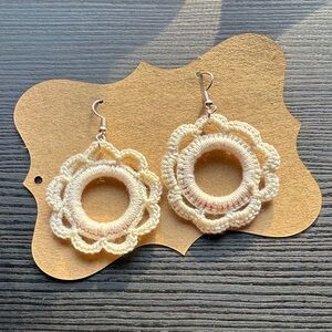 Handmade Elegant Flower Cream Crochet Earrings